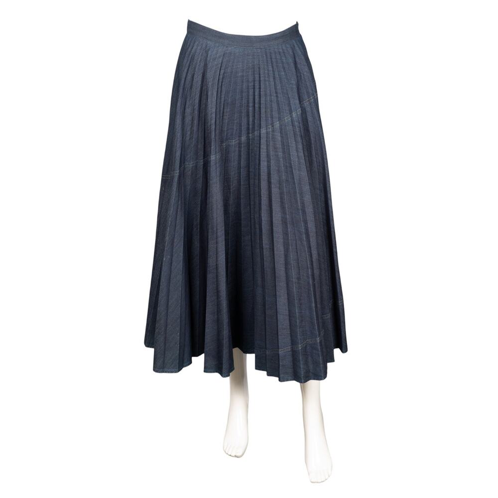 VALENTINO Blue Denim Pleated Midi Skirt Size S